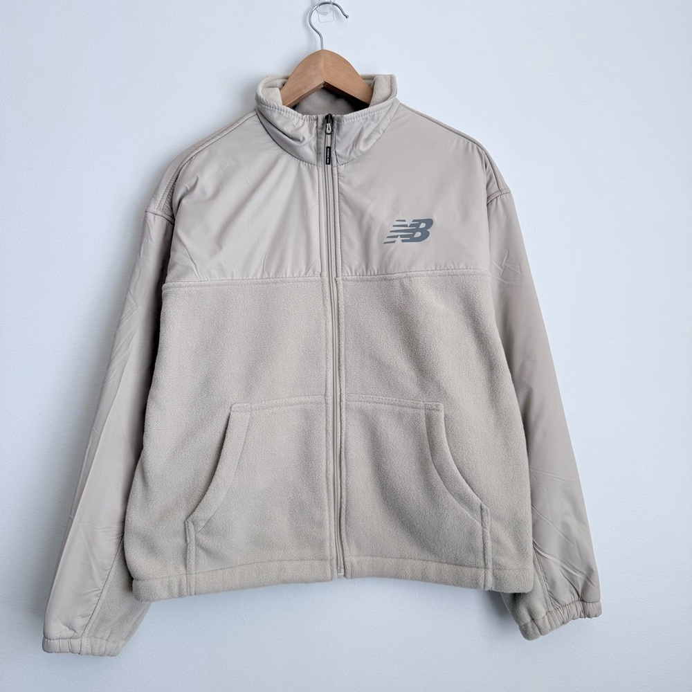 New Balance Women's Cream Fleece Jacket with Pockets, Full Zip, Size L